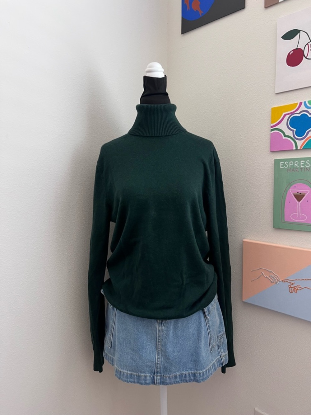 Green Merino Wool Turtleneck (L)